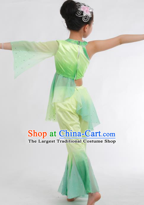 Traditional Chinese Folk Dance Fan Dance Green Veil Clothing Yangko Dance Stage Show Costume for Kids