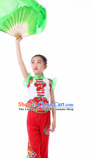 Traditional Chinese Folk Dance Fan Dance Clothing Yangko Dance Stage Show Costume for Kids