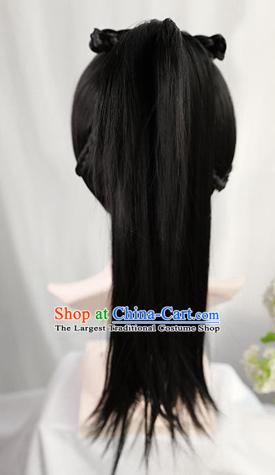 Traditional Chinese Cosplay Ming Dynasty Swordswoman Wigs Sheath Ancient Nobility Lady Chignon for Women