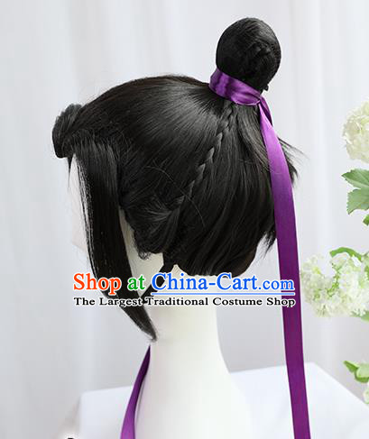 Traditional Chinese Cosplay Taoist Priest Jiang Cheng Wigs Sheath Ancient Young Swordsman Chignon for Men
