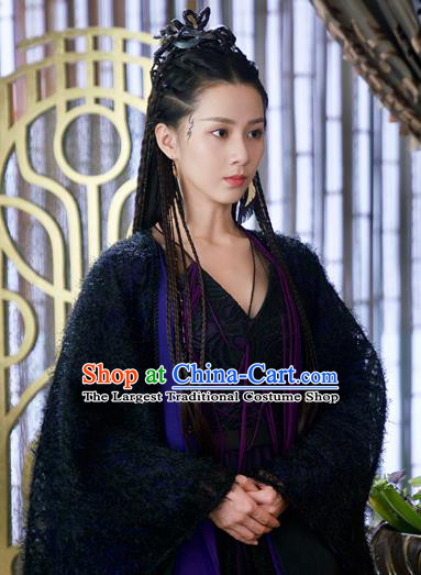Chinese Ancient Princess Bao Qing Black Dress Drama Love and Destiny Swordsman Liu Yinglun Costumes and Headpiece for Women