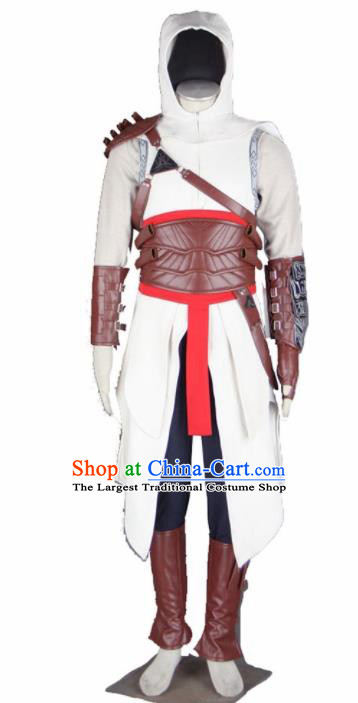 Top Grade Cosplay Assassins Creed White Costumes Halloween Swordsman Clothing for Men