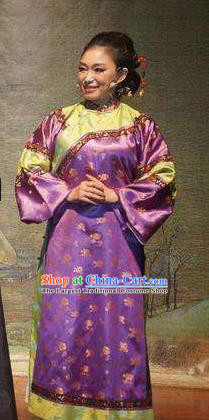 Chinese Drama Lin Zexu Classical Dance Purple Dress Stage Performance Costume and Headpiece for Women