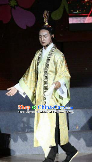 Chinese Drama Yuan Qu Ancient Scholar Dance Yellow Clothing Stage Performance Dance Costume for Men