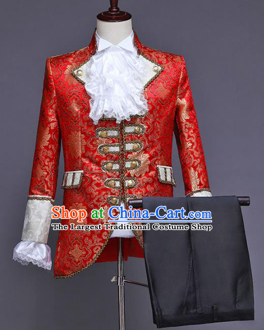 Traditional European Prince Red Costumes Spanish Court Stage