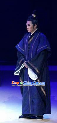 Chinese Drama Guangling Verse Ancient Jin Dynasty Scholar Navy Clothing Stage Performance Dance Costume for Men