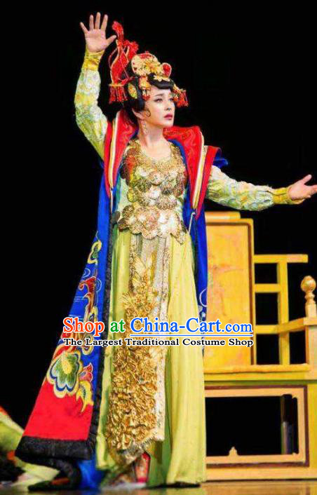 The Empress of China Ancient Tang Dynasty Queen Yellow Dress Stage Performance Dance Costume and Headpiece for Women
