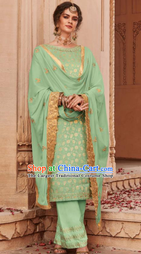 Asian Indian Punjabis Bride Green Blouse and Pants India Traditional Lehenga Choli Costumes Complete Set for Women