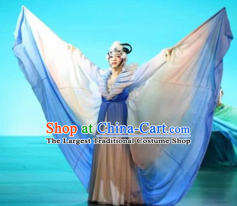 Chinese Zhaojun Chu Sai Ancient Classical Dance Blue Dress Stage Performance Dance Costume and Headpiece for Women
