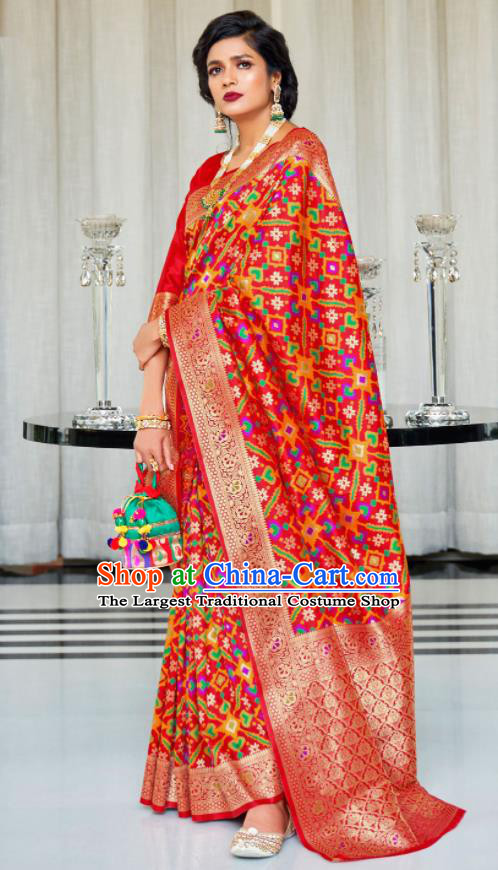 Asian Indian Red Silk Sari Dress India Traditional Festival Bollywood Court Costumes for Women