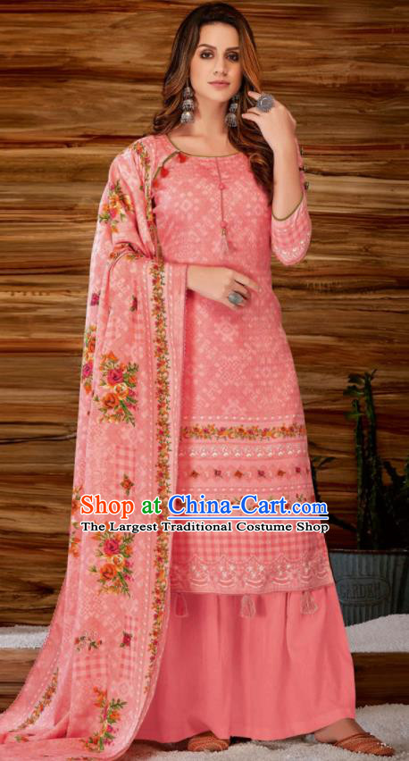 Asian Indian Bollywood Traditional Pink Pashmina Blouse and Pants India Punjabis Lehenga Choli Costumes Complete Set for Women