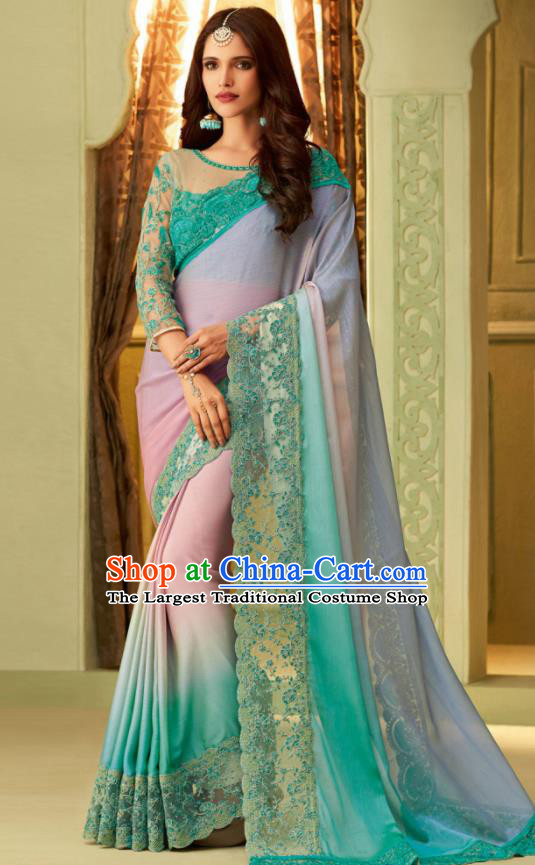 Indian Traditional Sari Bollywood Court Lilac Dress Asian India National Festival Costumes for Women