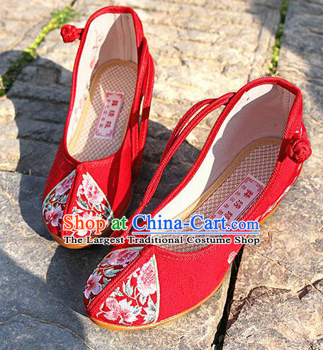 Chinese National Red Embroidered Shoes Traditional Hanfu Shoes Opera Shoes Wedding Bride Shoes for Women