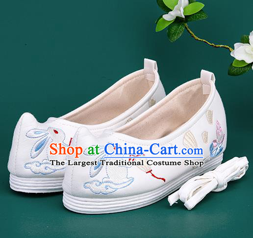 Chinese Traditional Embroidered Rabbit White Shoes Hanfu Shoes Princess Shoes for Women