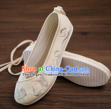 Traditional Chinese Handmade Hanfu Shoes Embroidered Butterfly Orchid Yellow Shoes Cloth Shoes for Women
