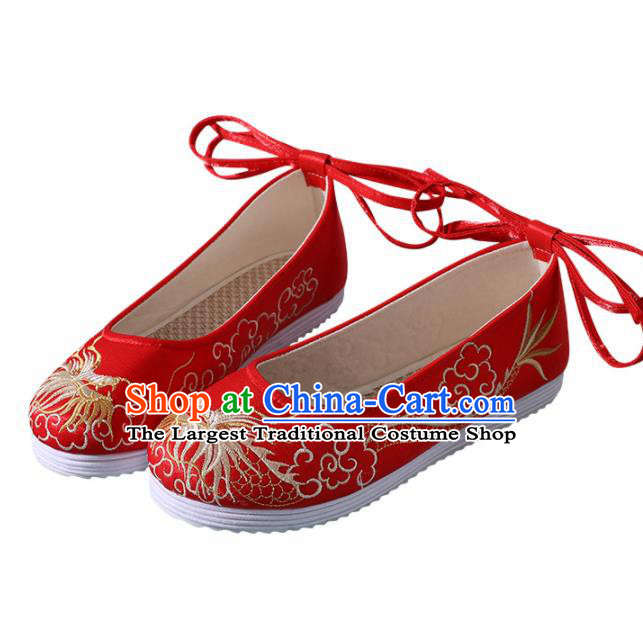 Chinese Handmade Embroidered Dragon Red Shoes Traditional Wedding Shoes Hanfu Shoes Princess Shoes for Women