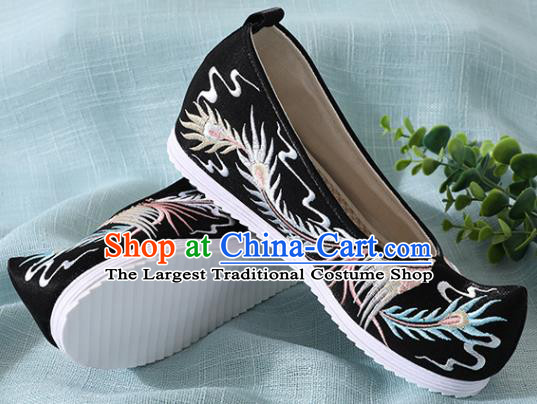Chinese Handmade Embroidered Bird Black Shoes Traditional Wedding Shoes Hanfu Shoes Princess Shoes for Women