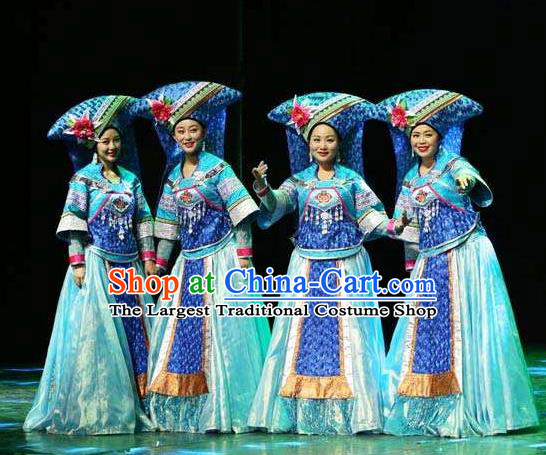 Chinese Dance Drama Colorful Guizhou Yi Nationality Dance Dress Stage Performance Dance Costume and Headpiece for Women