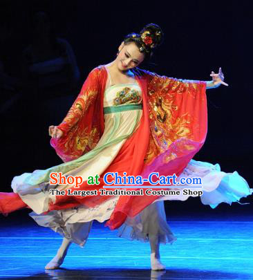 Chinese Chuansi Gongzhu Classical Dance Red Dress Ancient Silk Princess Stage Performance Dance Costume and Headpiece for Women