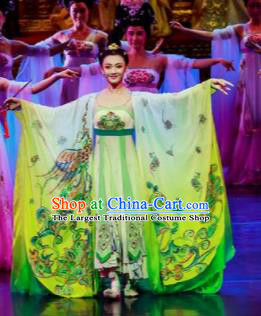 Chinese Chuansi Gongzhu Classical Dance Green Dress Stage Performance Dance Costume and Headpiece for Women