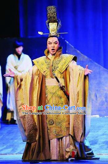 Chinese King Zhuang of Chu Ancient Spring and Autumn Period King Golden Clothing Stage Performance Dance Costume for Men