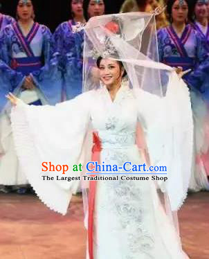 Chinese King Zhuang of Chu Ancient Spring and Autumn Period Queen White Dress Stage Performance Dance Costume and Headpiece for Women