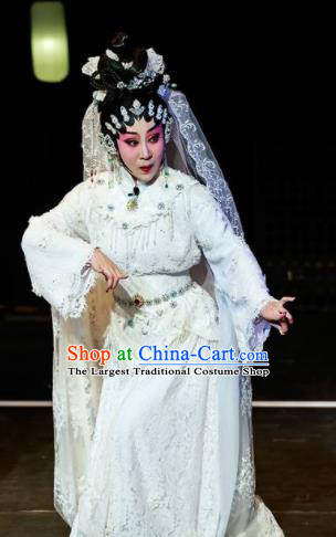Sansheng Dream Chinese Cantonese Opera Diva White Dress Stage Performance Dance Costume and Headpiece for Women