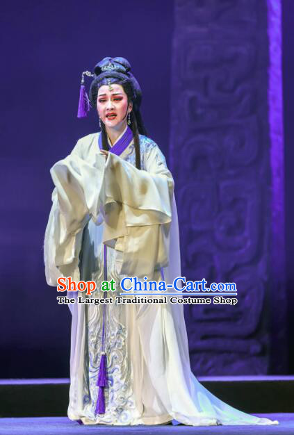 Chinese Shaoxing Opera Bronze Swallow Terrace White Dress Stage Performance Dance Costume and Headpiece for Women