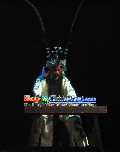 Su Wu In Desert Chinese Beijing Opera General White Clothing Stage Performance Dance Costume and Headpiece for Men