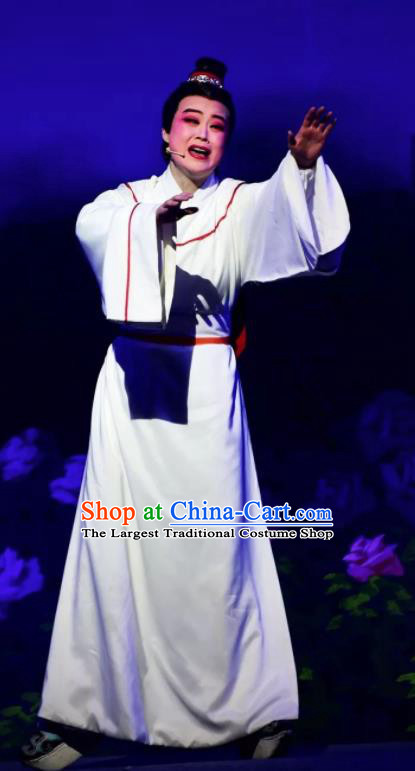 Amber Fate Chinese Beijing Opera Niche White Clothing Stage Performance Dance Costume and Headpiece for Men
