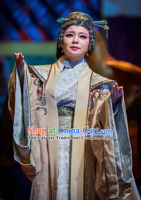 Cai Wenji Chinese Opera Ancient Royal Dowager Dress Stage Performance Dance Costume and Headpiece for Women