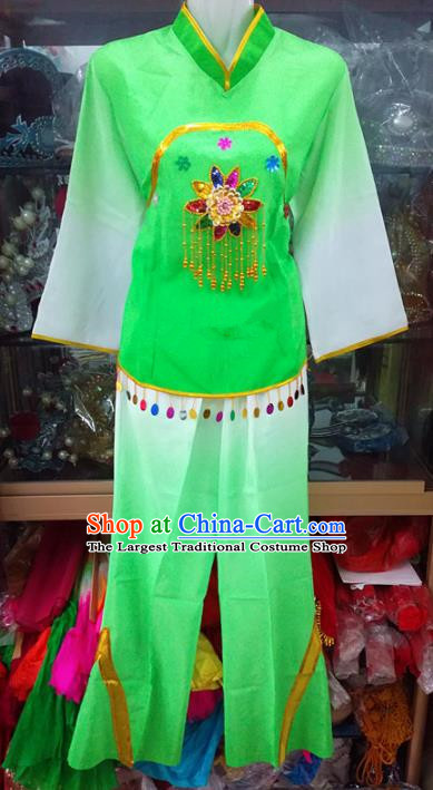 Chinese Traditional Beijing Opera Costume Peking Opera Folk Dance Yangko Green Clothing for Adults