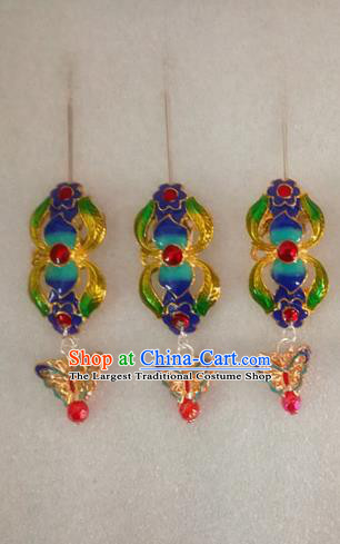 Chinese Traditional Beijing Opera Hair Accessories Peking Opera Blueing Butterfly Hairpins for Adults