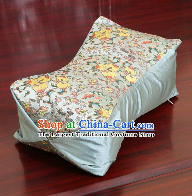 Chinese Traditional Peach Pattern Blue Brocade Pillow Slip Pillow Cover Classical Household Ornament