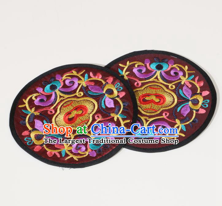 Chinese Traditional Household Accessories Classical Embroidered Purplish Red Brocade Teacup Mat
