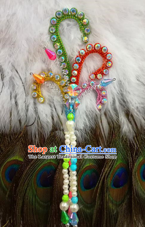 Chinese Traditional Beijing Opera Hair Accessories Peking Opera Beads Tassel Colorful Phoenix Hairpins for Adults