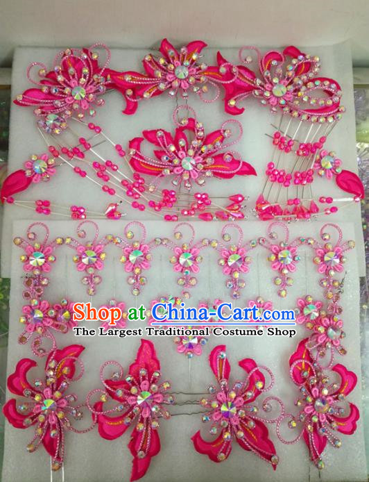 Chinese Traditional Beijing Opera Hair Accessories Peking Opera Princess Head Ornaments Pink Hairpins for Adults