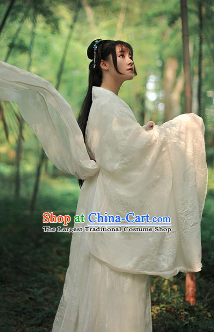 Chinese Ancient Peri White Hanfu Dress Tang Dynasty Imperial Concubine Historical Costume Complete Set for Women