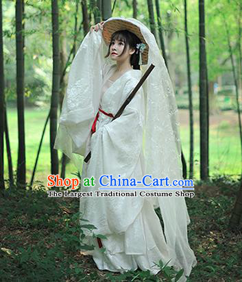 Chinese Ancient Peri White Hanfu Dress Tang Dynasty Imperial Concubine Historical Costume Complete Set for Women