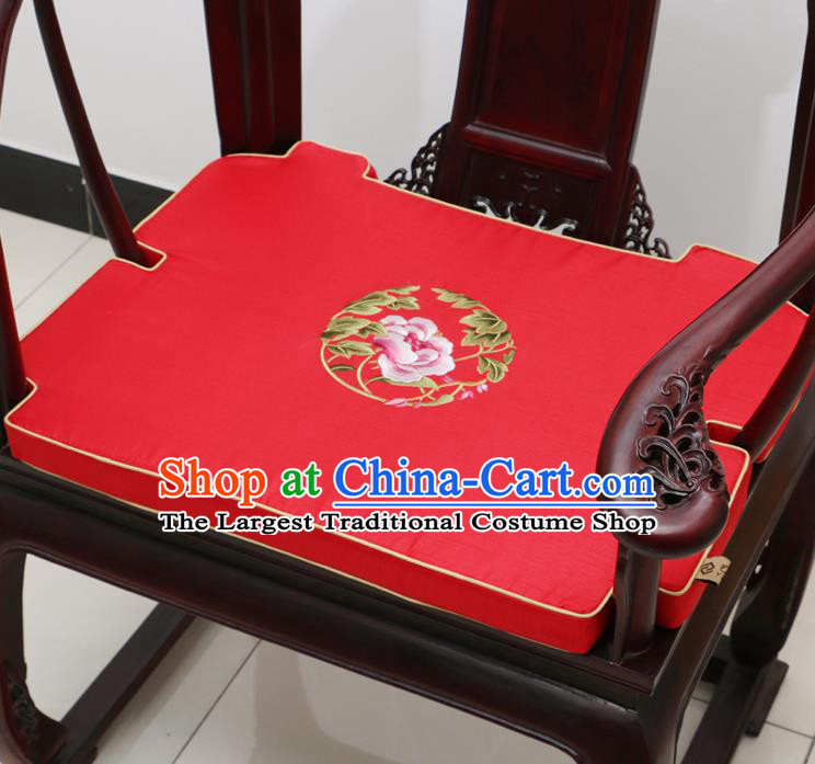Chinese Classical Household Ornament Armchair Cushion Cover Traditional Embroidered Peony Red Brocade Mat Cover