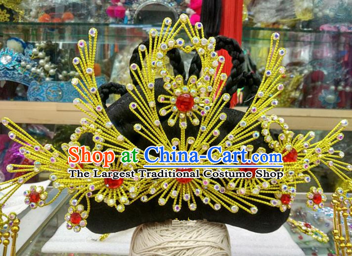 Chinese Traditional Beijing Opera Golden Phoenix Coronet Head Ornaments Hair Accessories for Adults