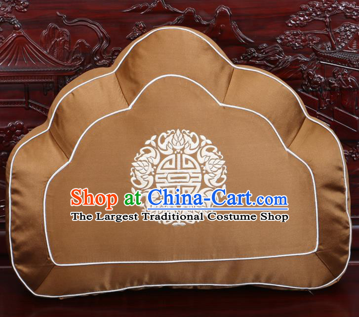 Chinese Traditional Embroidered Lotus Pattern Bronze Brocade Back Cushion Cover Classical Household Ornament