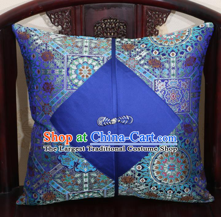 Chinese Classical Pattern Royalblue Brocade Pipa Button Back Cushion Cover Traditional Household Ornament