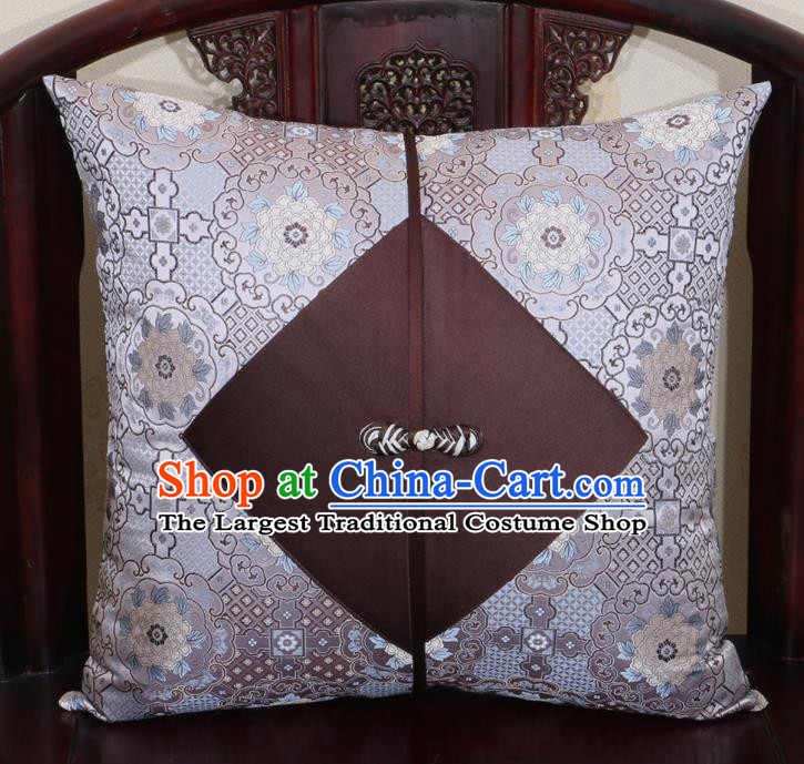 Chinese Classical Pattern Grey Brocade Pipa Button Back Cushion Cover Traditional Household Ornament