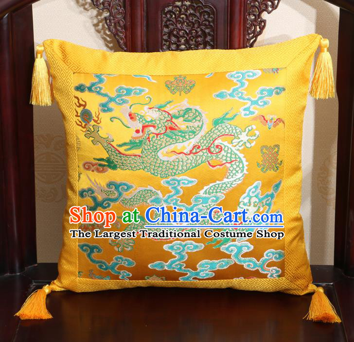 Chinese Classical Cloud Dragon Pattern Golden Brocade Square Cushion Cover Traditional Household Ornament
