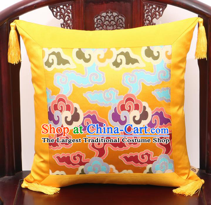 Chinese Classical Cloud Pattern Golden Brocade Square Cushion Cover Traditional Household Ornament