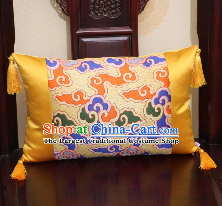 Chinese Traditional Cloud Pattern Golden Brocade Back Cushion Cover Classical Household Ornament