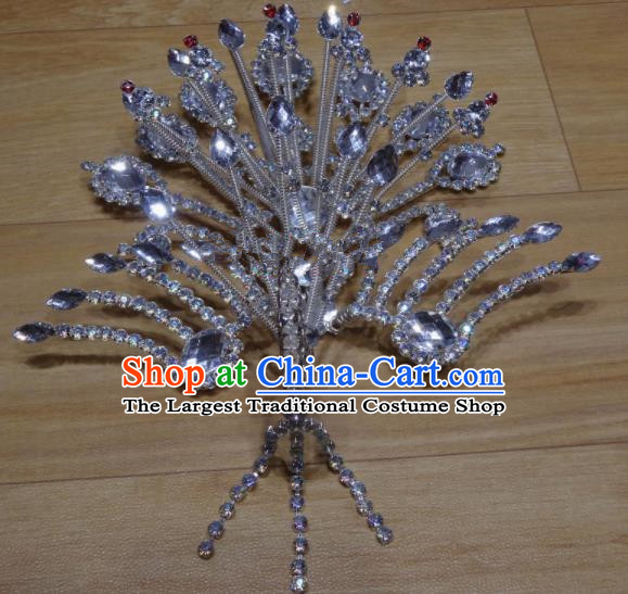 Chinese Traditional Beijing Opera Phoenix Hairpins Princess Crystal Hair Accessories for Adults