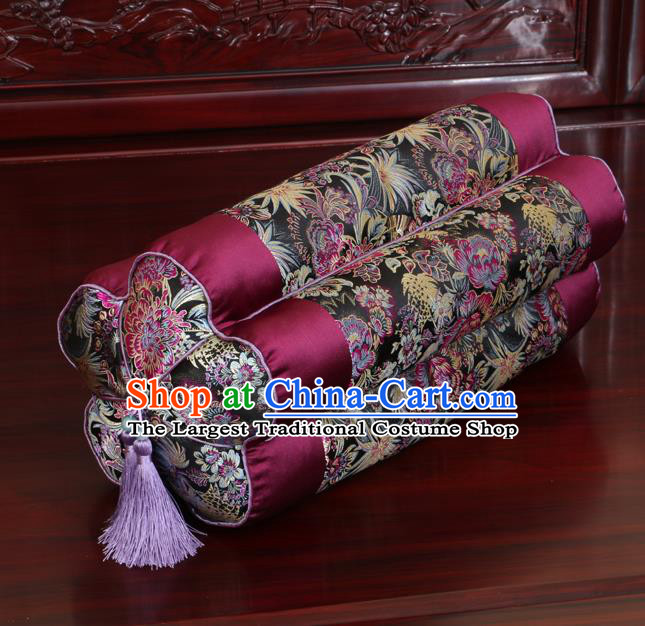 Chinese Traditional Household Accessories Classical Wine Red Brocade Plum Blossom Pillow