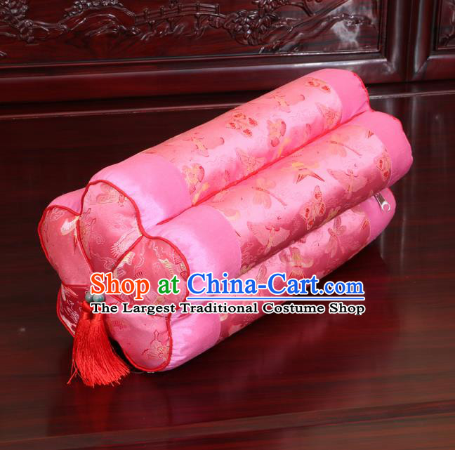 Chinese Traditional Household Accessories Classical Pink Brocade Plum Blossom Pillow